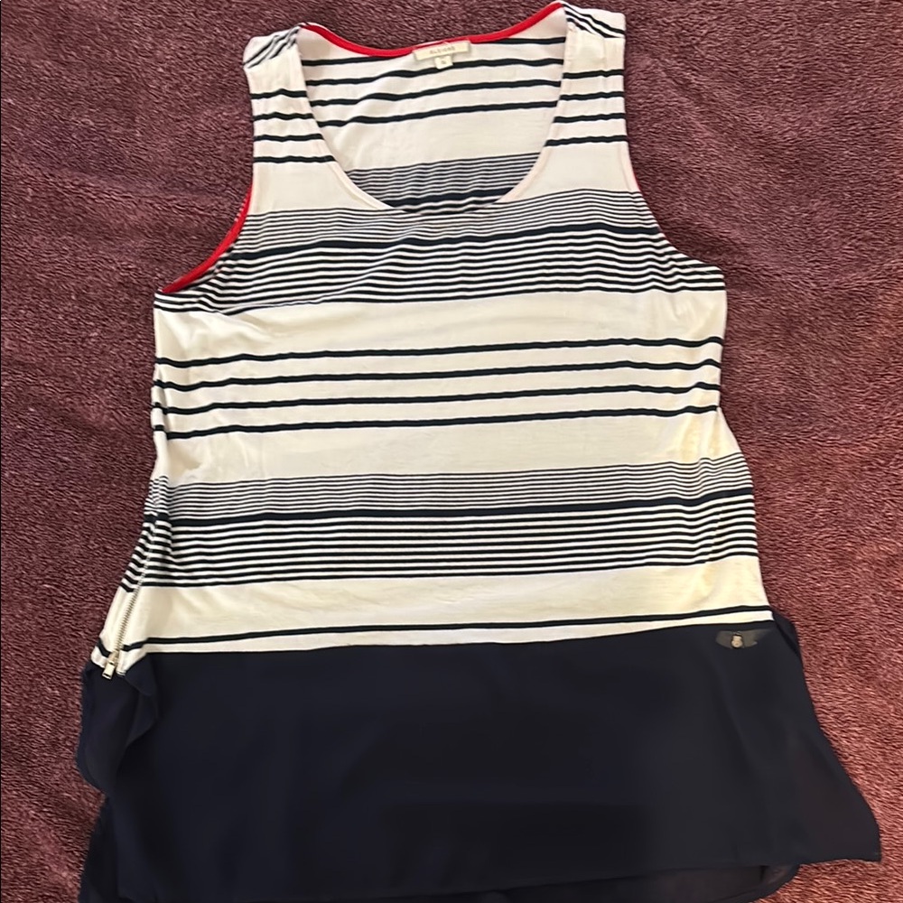 Striped Sleeveless Top - Navy and White
